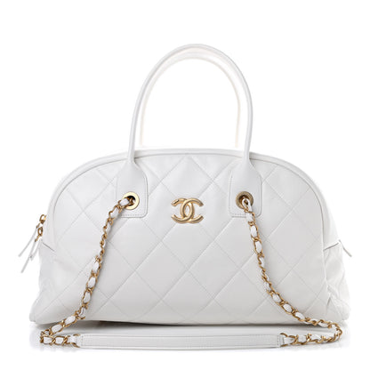 Chanel Calfskin Quilted CC Top Handle Bowling Bag White 1 of 11