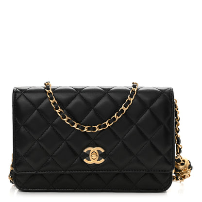 Chanel Lambskin Quilted CC Pearl Crush Wallet on Chain WOC Black 1 of 11