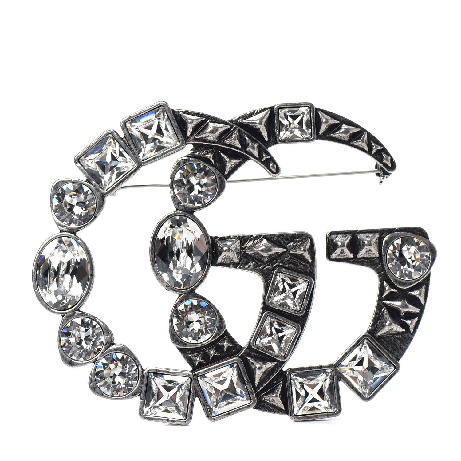 Gucci Metal Crystal Double G Brooch Silver 1 of 4