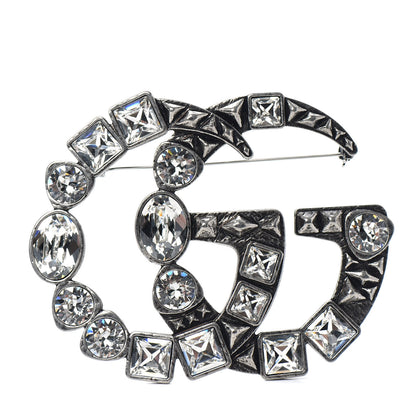 Gucci Metal Crystal Double G Brooch Silver 1 of 4