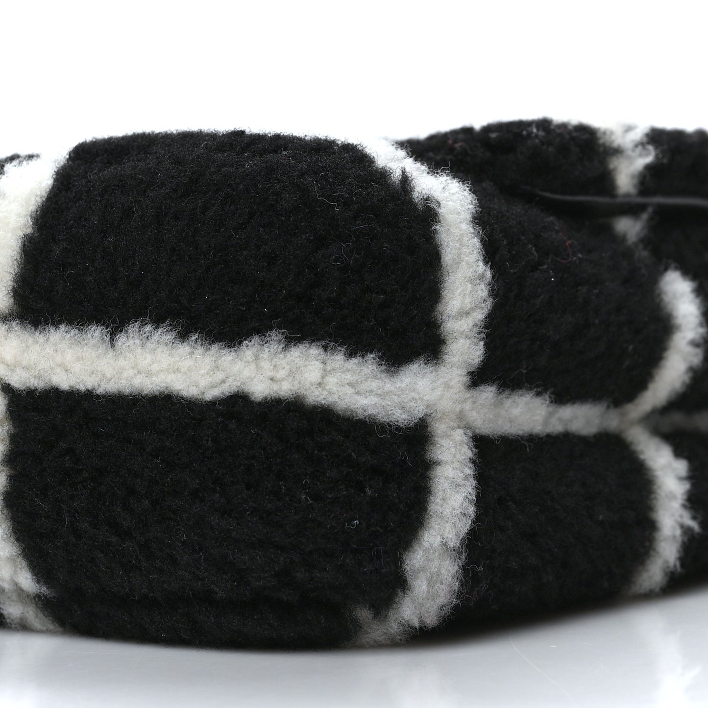 Shearling Lambskin Large Fluffy Tartan Single Flap Black White