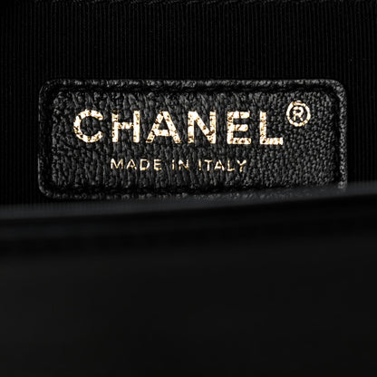Chanel Calfskin Quilted Crest Embellished Medium Boy Flap Black White Blue 6 of 11