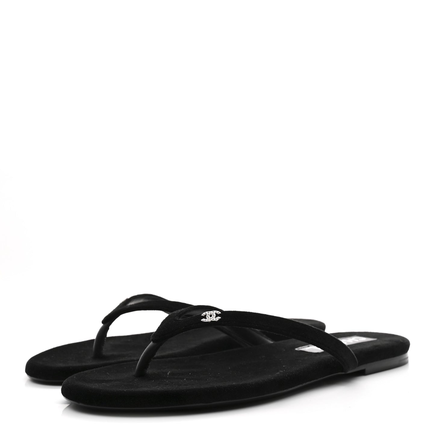 Velvet Crystal CC Thong Sandals 38 Black