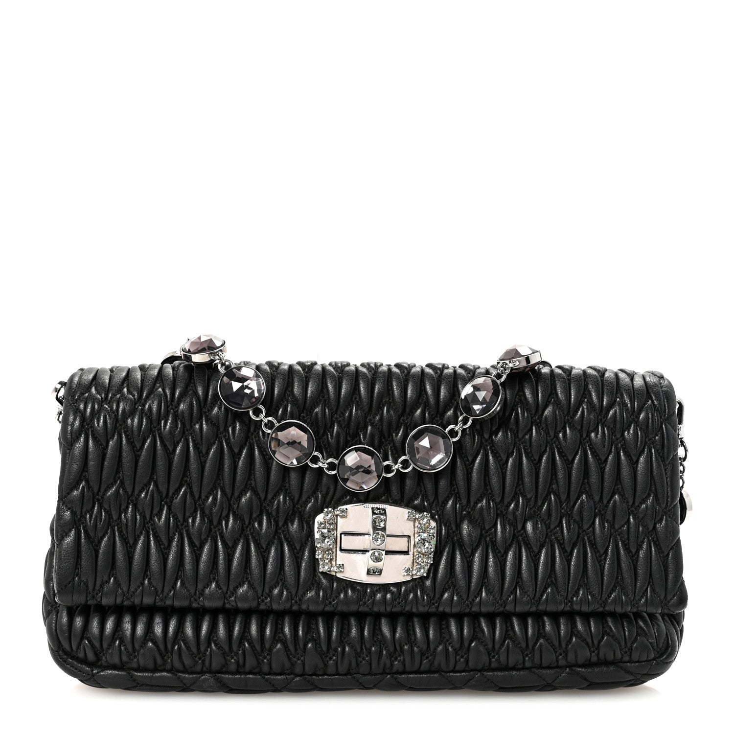 Miu Miu Nappa Matelasse Crystal Flap Clutch Black 1 of 9
