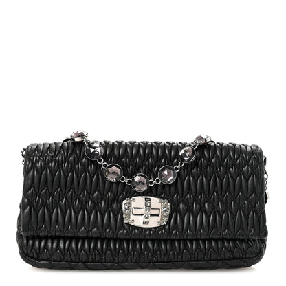 Miu Miu Nappa Matelasse Crystal Flap Clutch Black 1 of 9