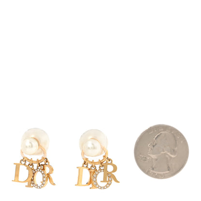 Christian Dior Pearl Crystal Tribal Logo Charms Earrings Gold 2 of 4