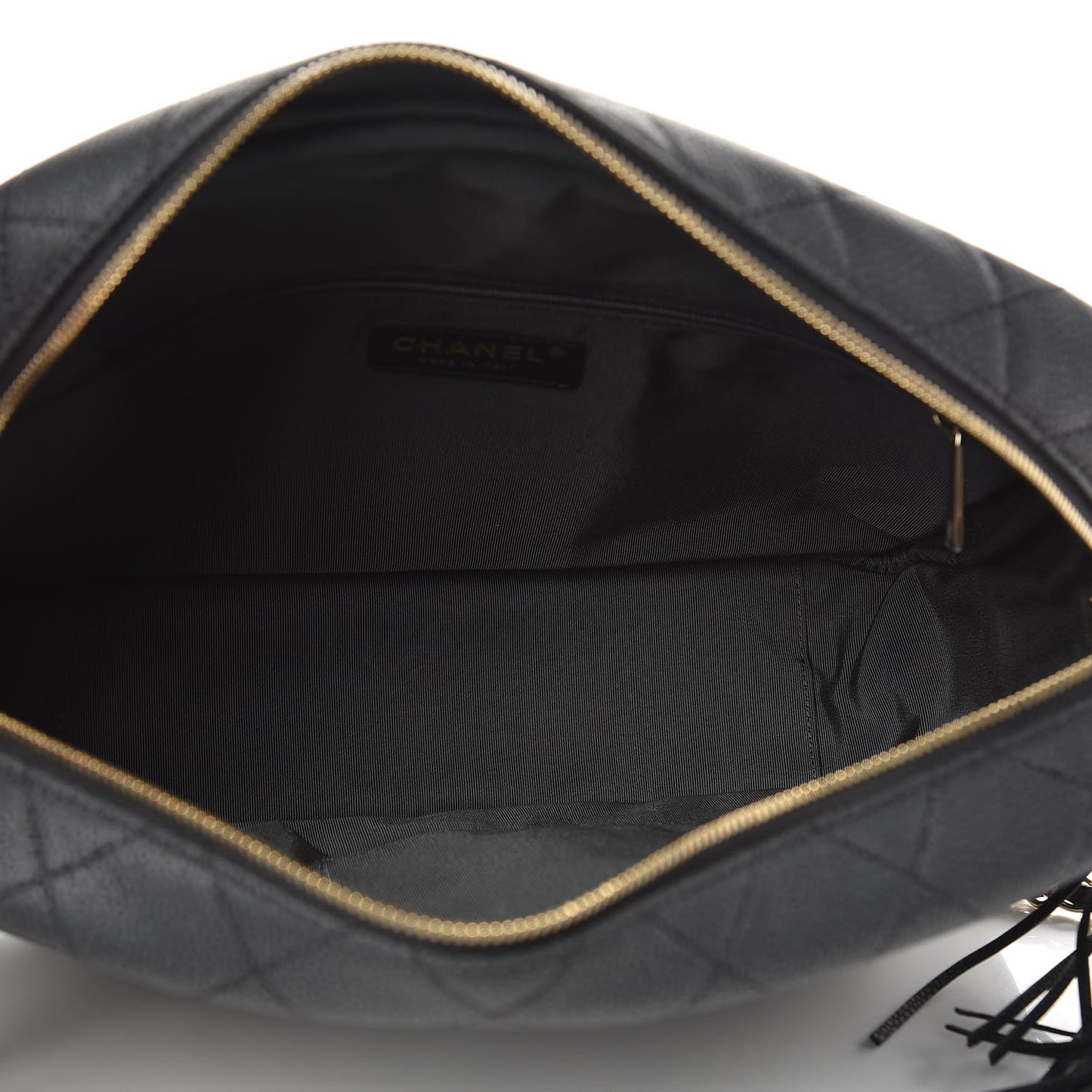 Caviar Quilted Large Coco Tassel Camera Case Black