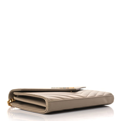 Saint Laurent Grain De Poudre Matelasse Chevron Monogram Envelope Chain Wallet Nude Powder 4 of 9