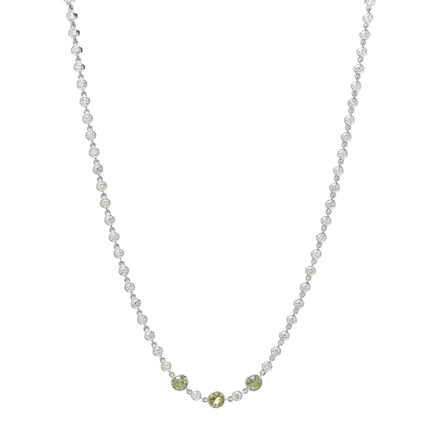 Platinum Diamond Green Garnet Peridot Necklace