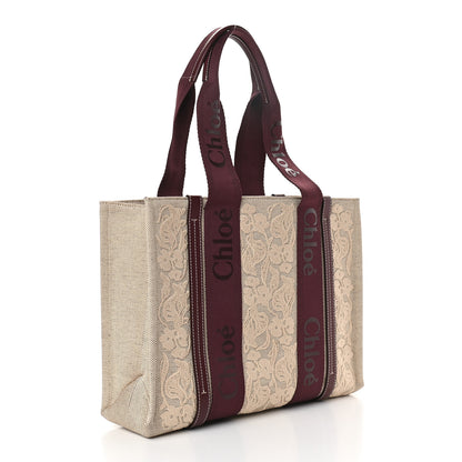 Chloe Cotton Calfskin Embroidered Medium Woody Ribbon Tote Burgundy 2 of 10