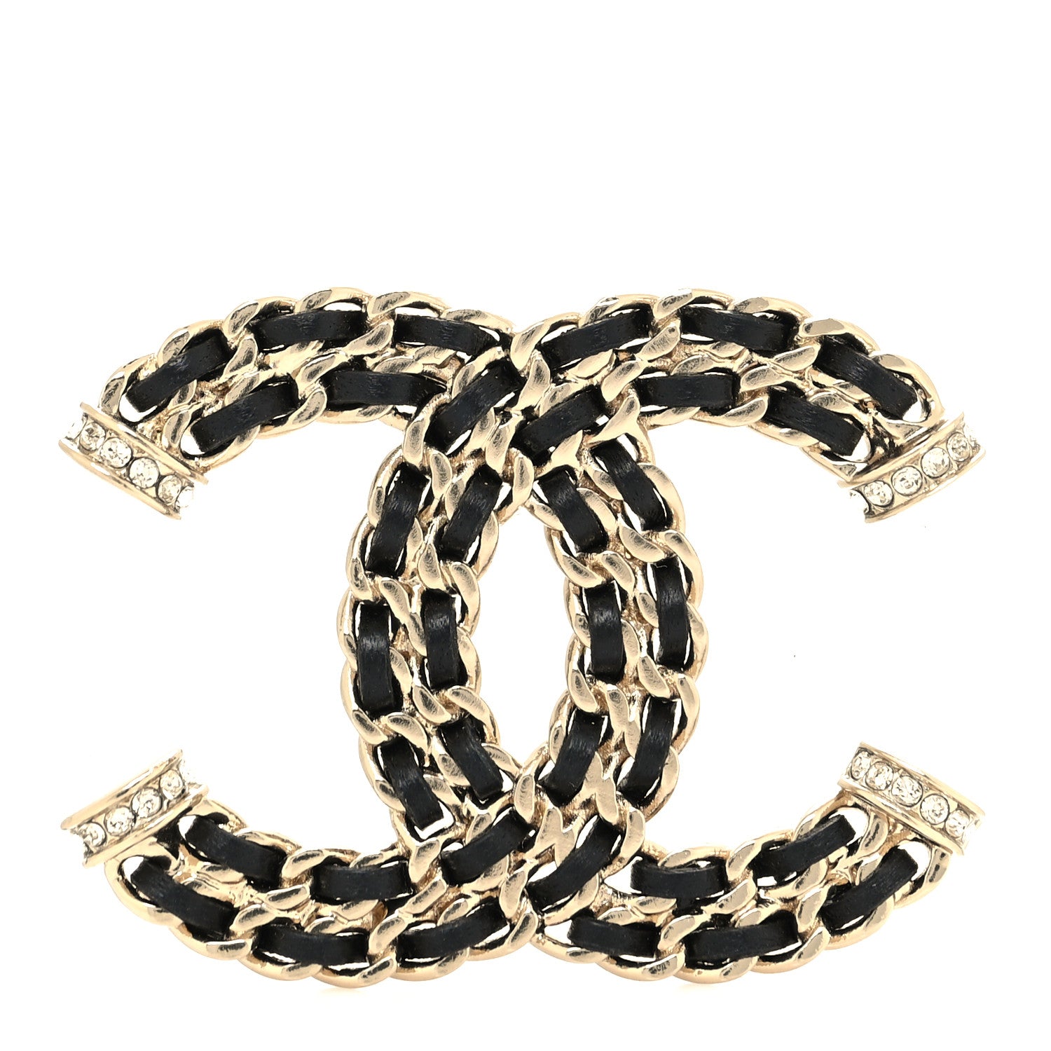 Chanel Lambskin Crystal CC Chain Brooch Black Gold 1 of 3