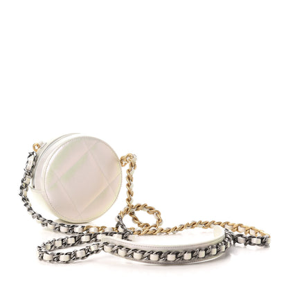 Chanel Iridescent Calfskin Quilted 19 Round Clutch With Chain White 3 of 11