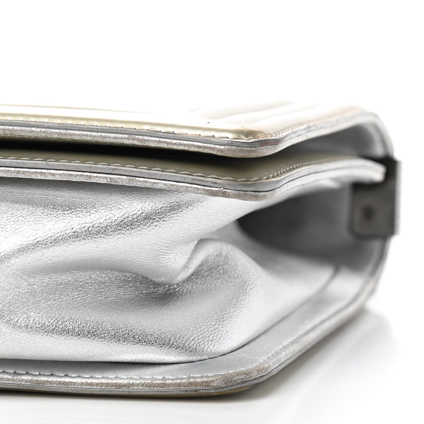 Metallic Patent Calfskin Quilted Medium Boy Flap Silver