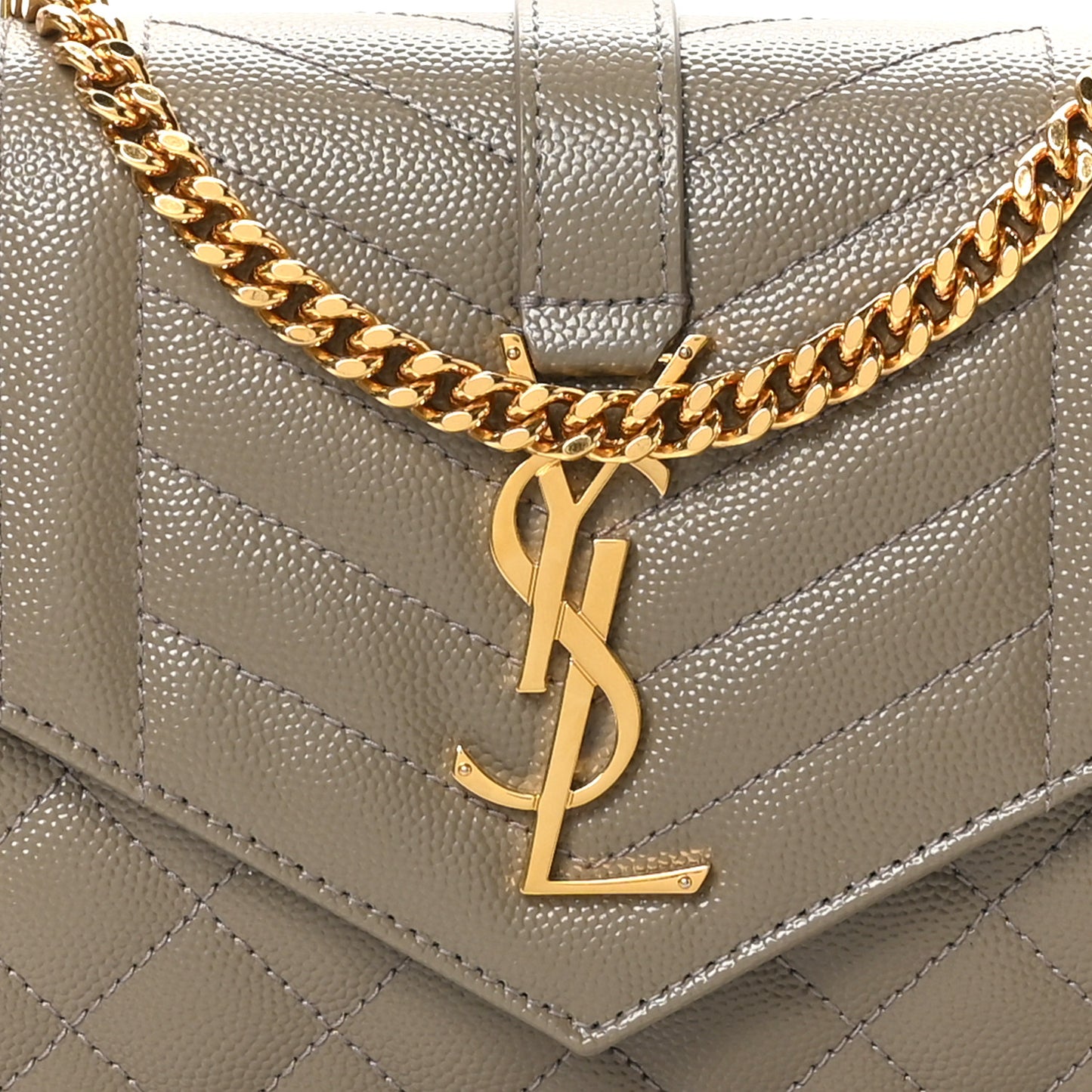 Grain De Poudre Mixed Matelasse Triquilt Monogram Chain Wallet Dark Beige
