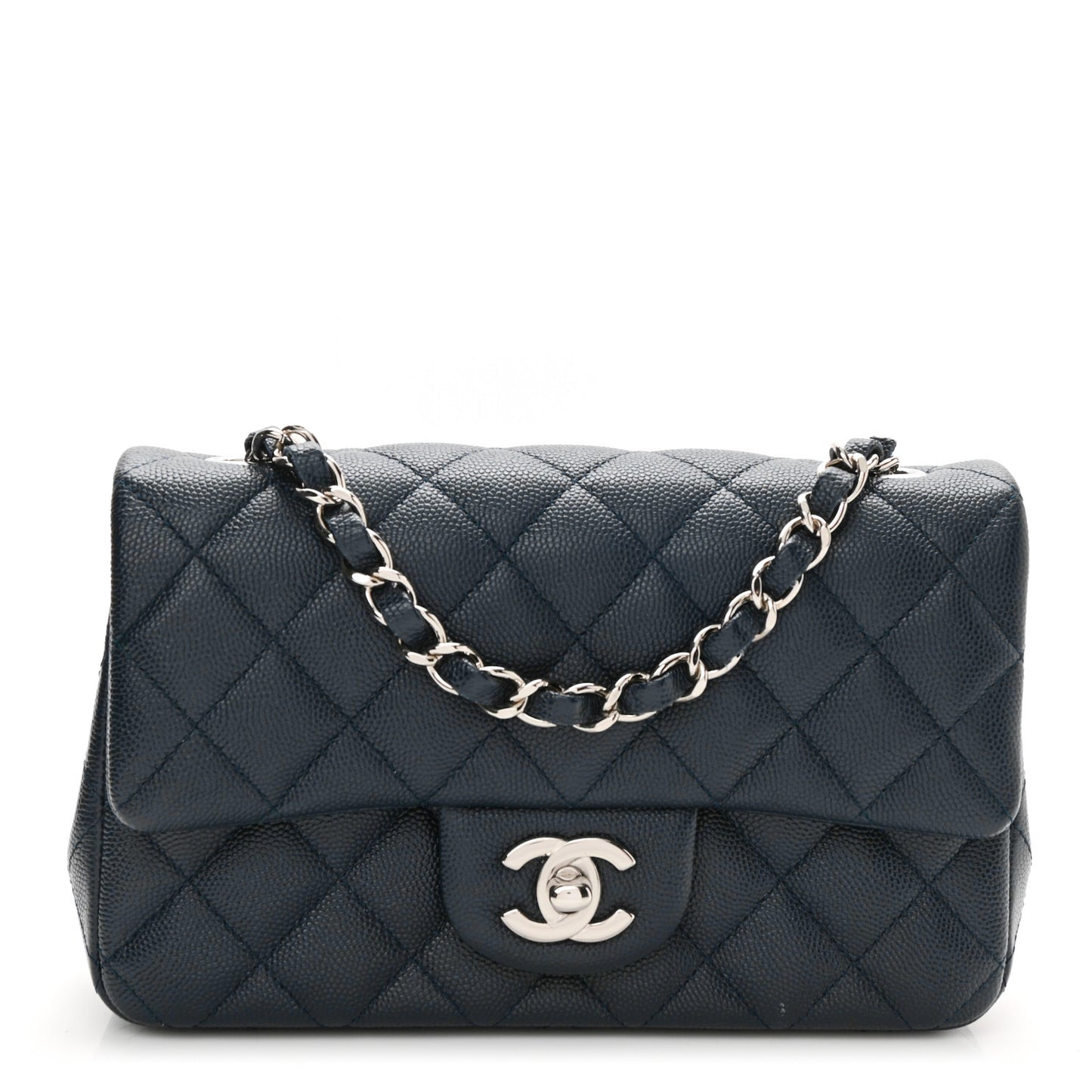 Caviar Quilted Mini Rectangular Flap Navy