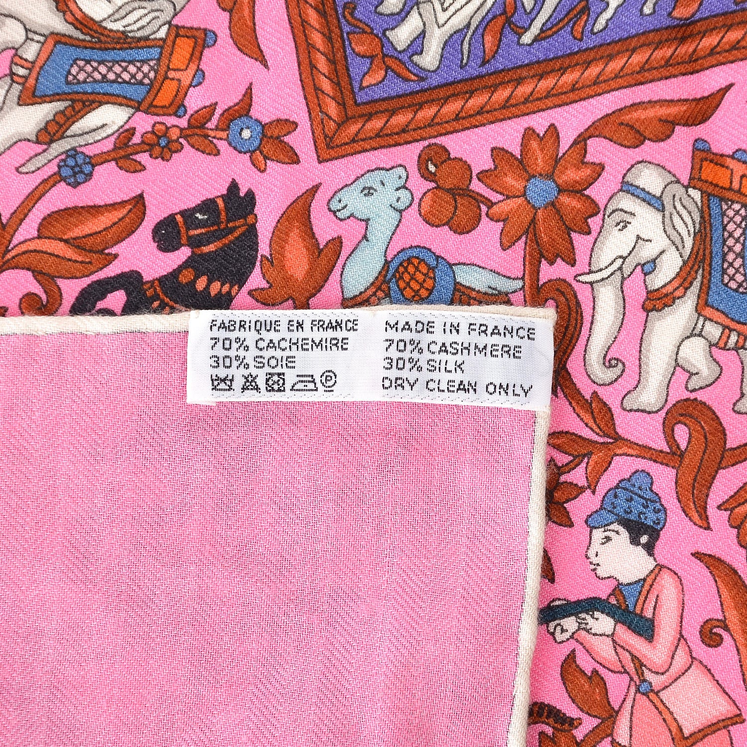 Hermes Cashmere Silk Chasse En Inde Shawl 140 Rose Bonbon Lavende Gris 3 of 6