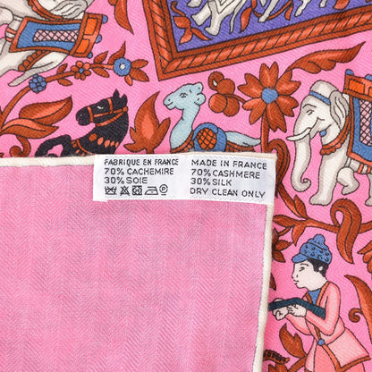 Hermes Cashmere Silk Chasse En Inde Shawl 140 Rose Bonbon Lavende Gris 3 of 6