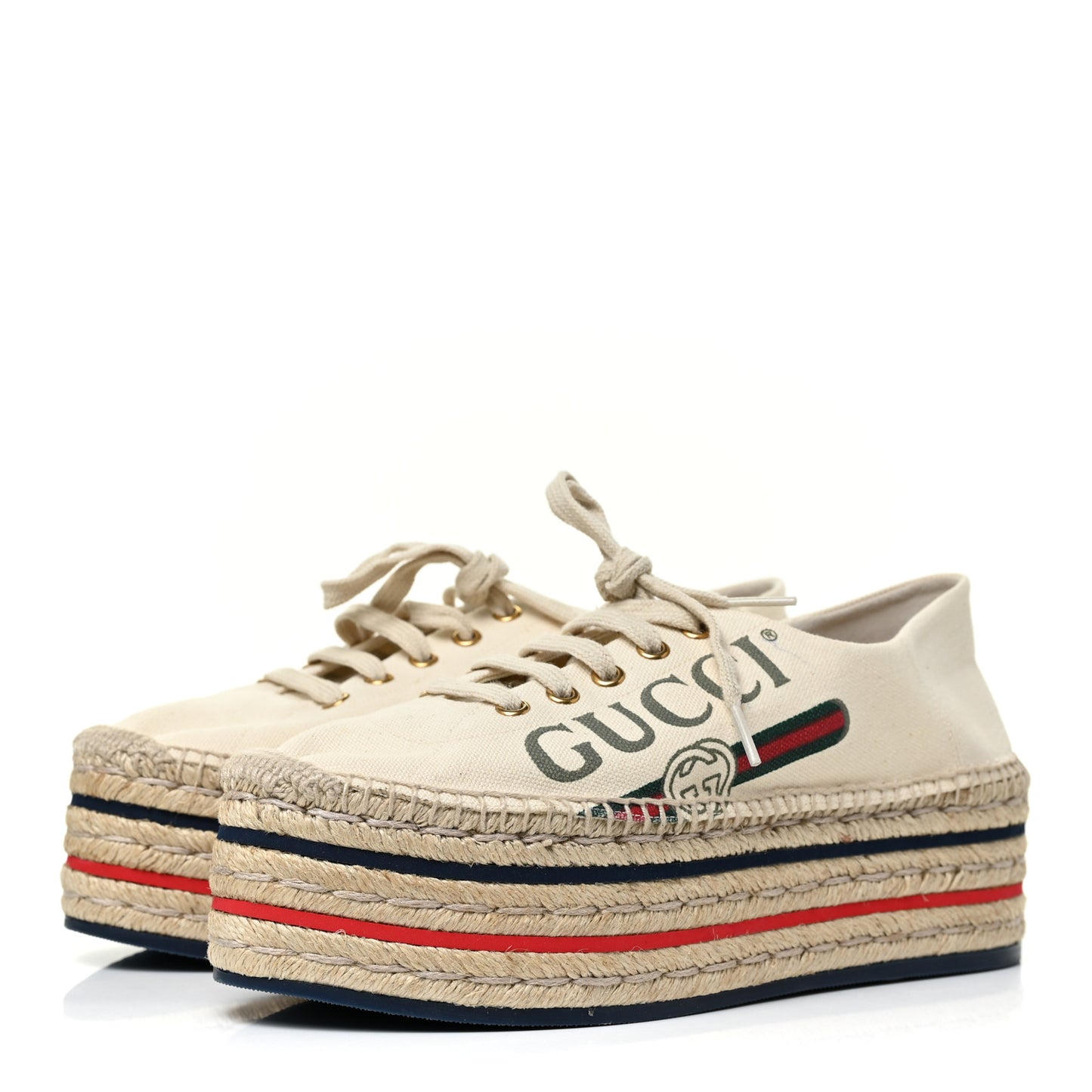 Canvas Logo Lace-Up Platform Espadrilles 39 Greggio Grege