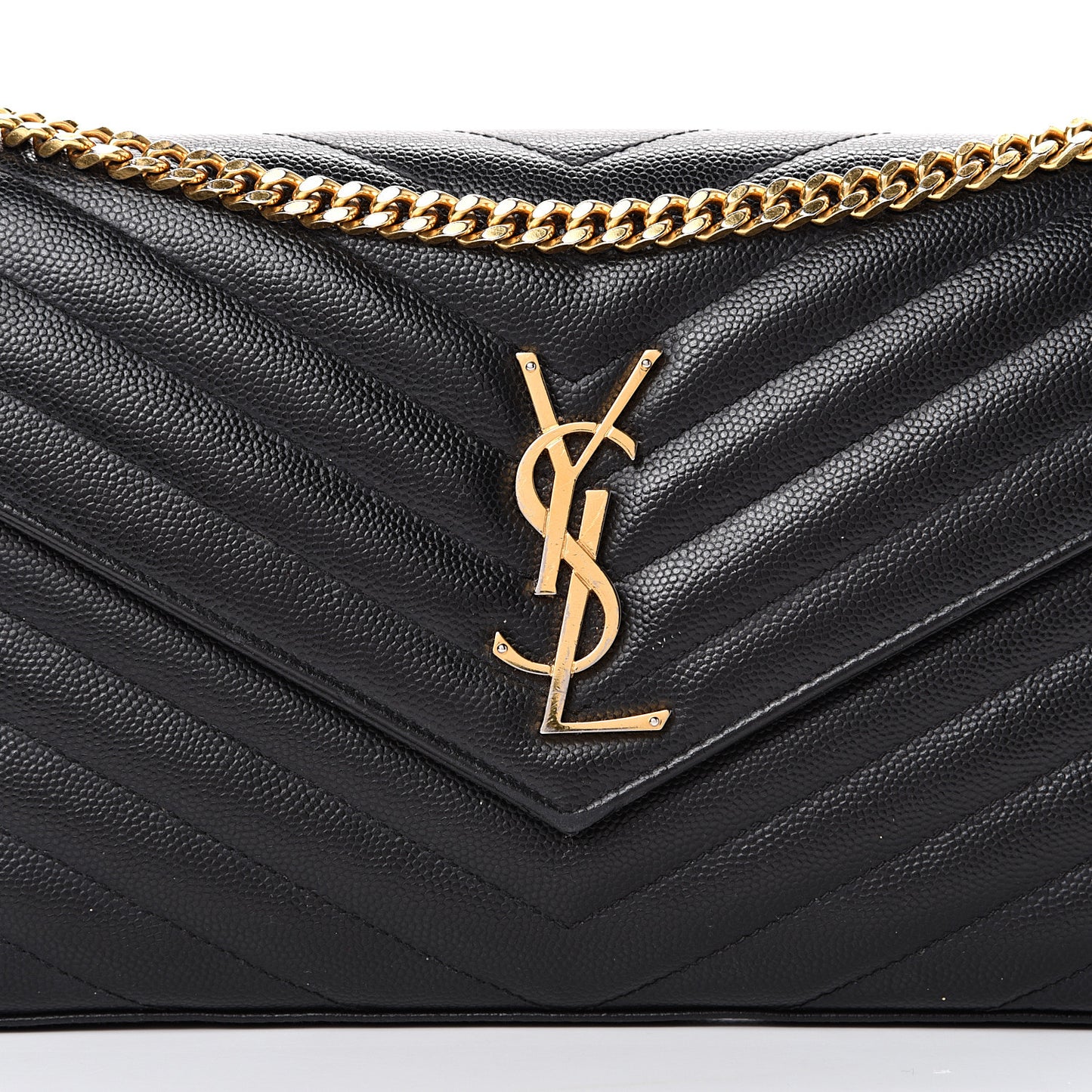 Grain De Poudre Matelasse Chevron Monogram Chain Wallet Black