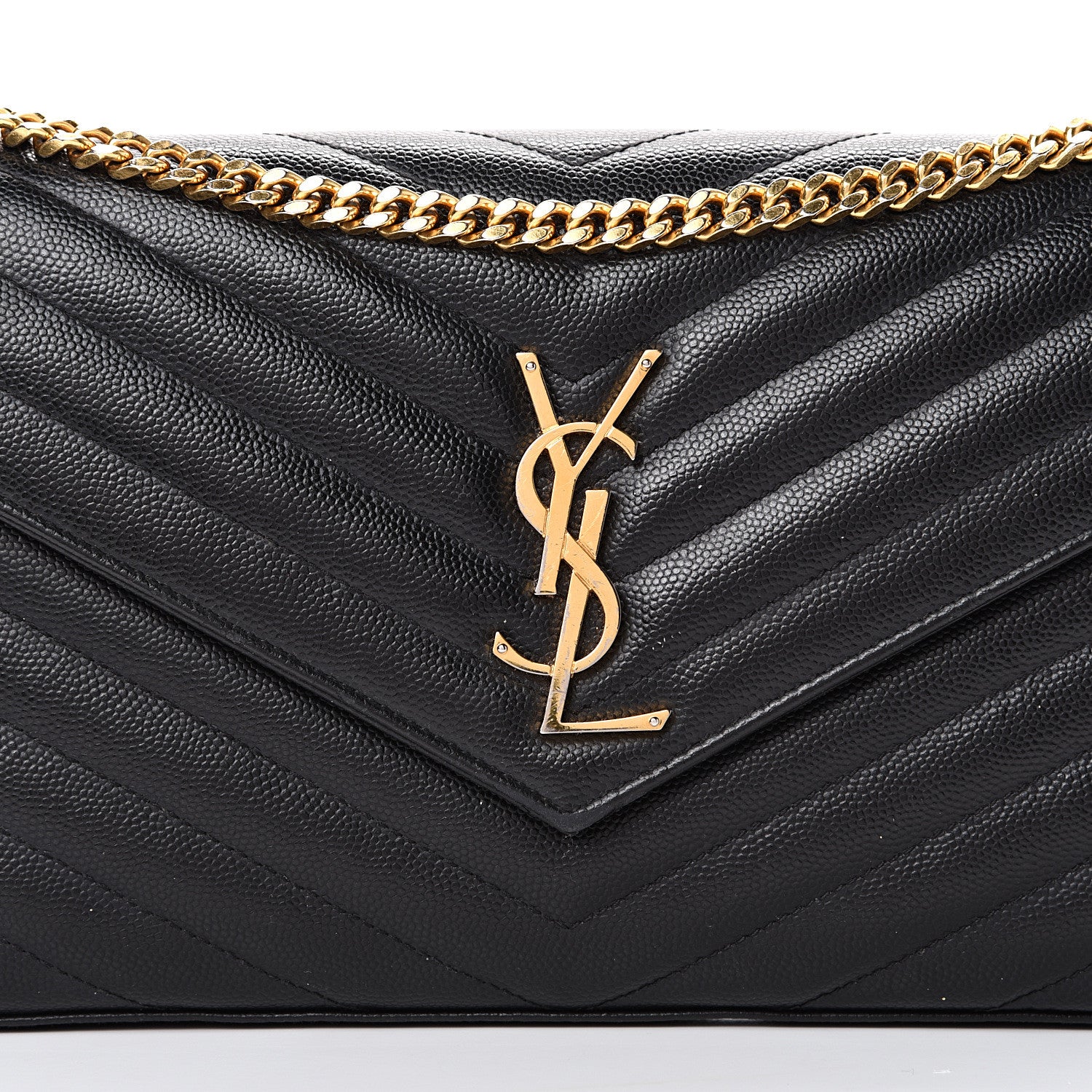 Saint Laurent Grain De Poudre Matelasse Chevron Monogram Chain Wallet Black 8 of 19