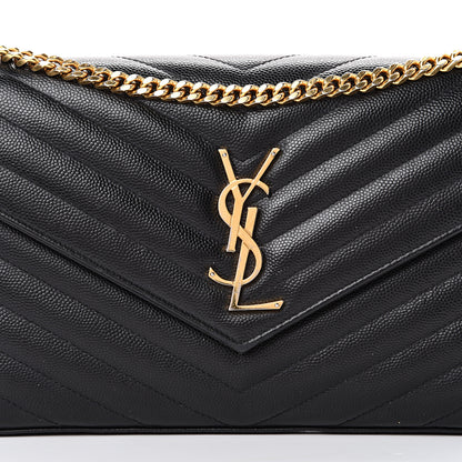 Saint Laurent Grain De Poudre Matelasse Chevron Monogram Chain Wallet Black 8 of 19