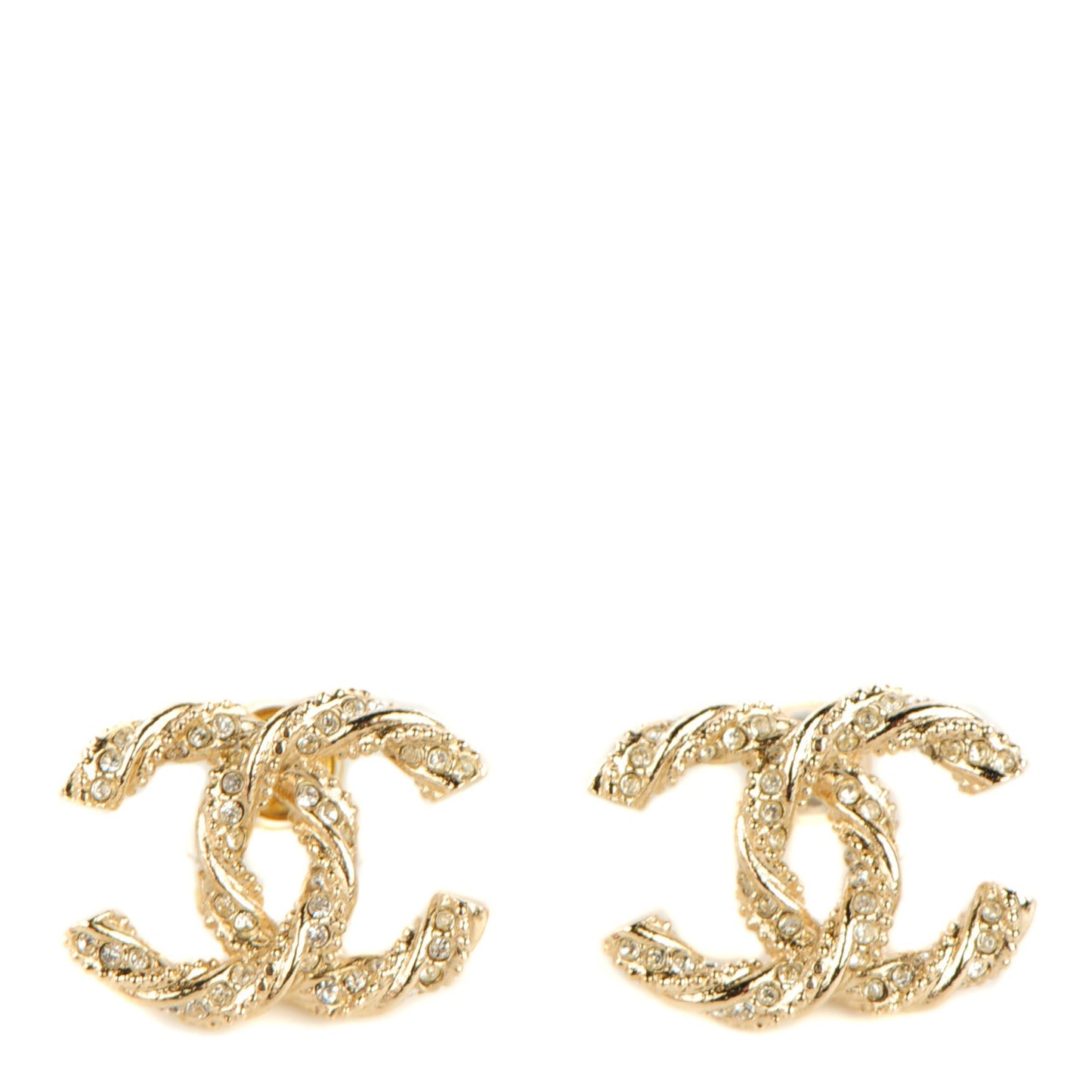 Crystal Twisted CC Earrings Gold