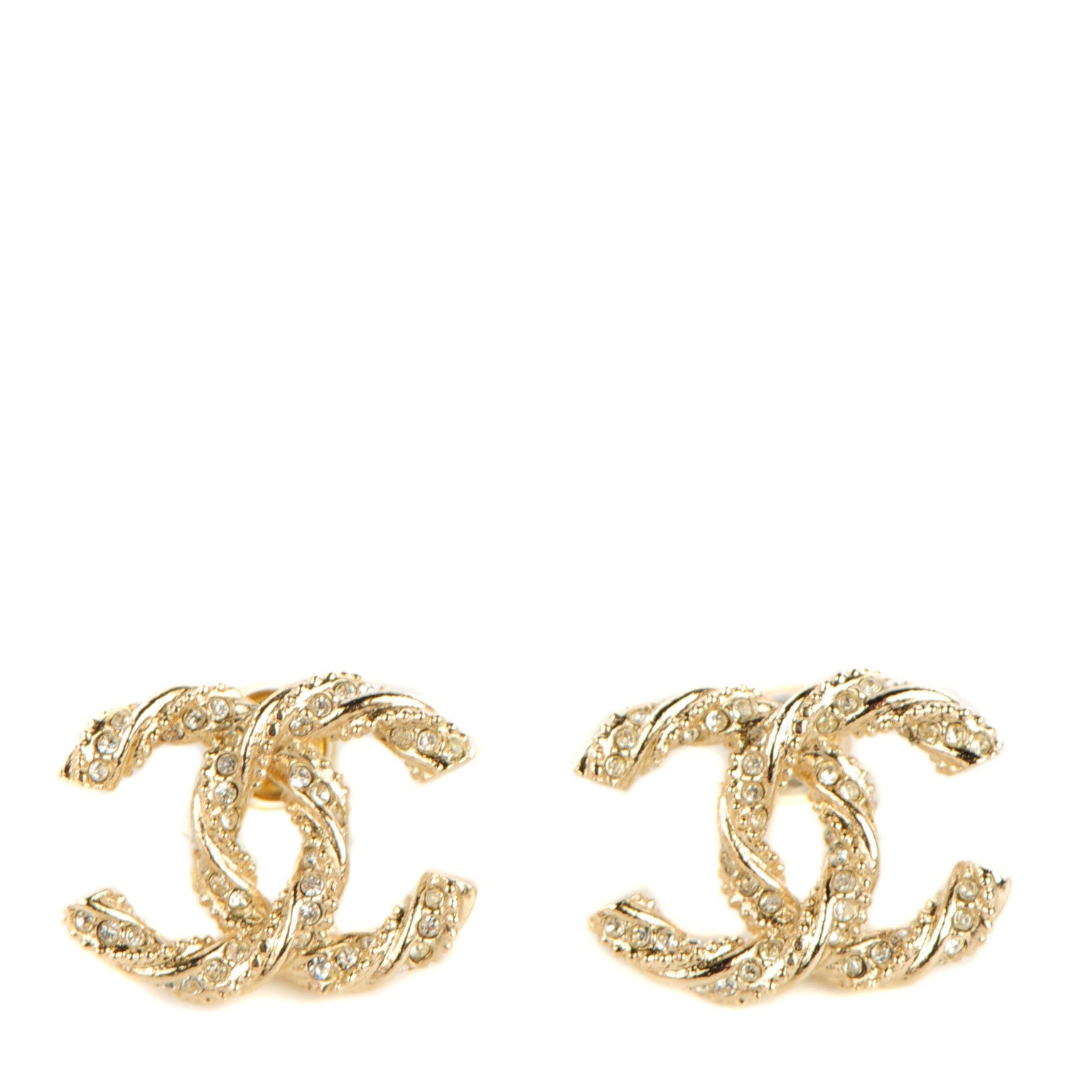 Chanel Crystal Twisted CC Earrings Gold 1 of 5