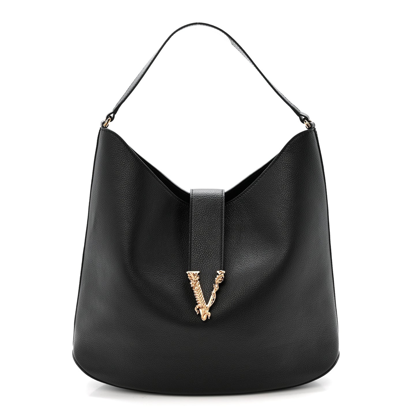 Grainy Calfskin Virtus Hobo Black