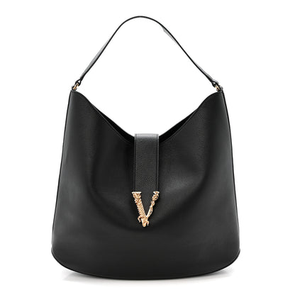 Versace Grainy Calfskin Virtus Hobo Black 1 of 10