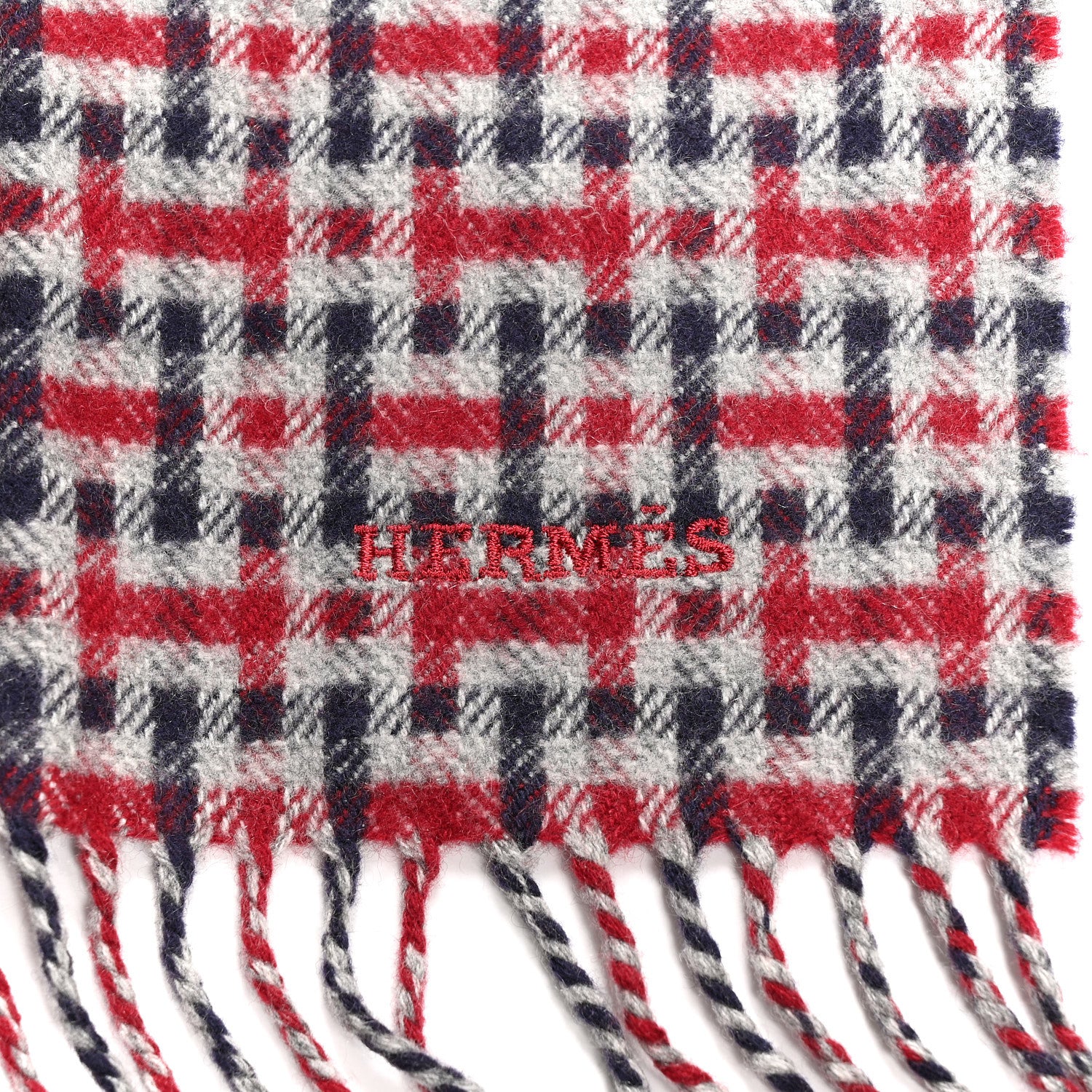 Hermes Cashmere H Ecossais Muffler Marine Bordeaux Gris Clair