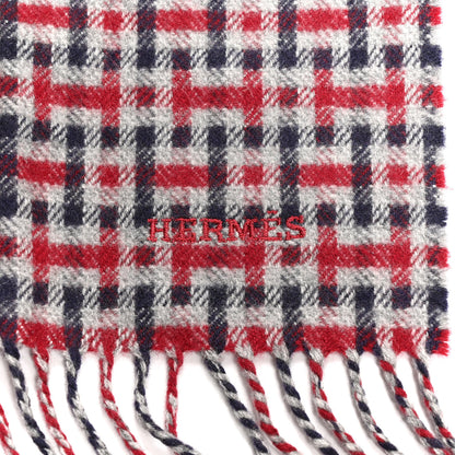 Hermes Cashmere H Ecossais Muffler Marine Bordeaux Gris Clair 3 of 4