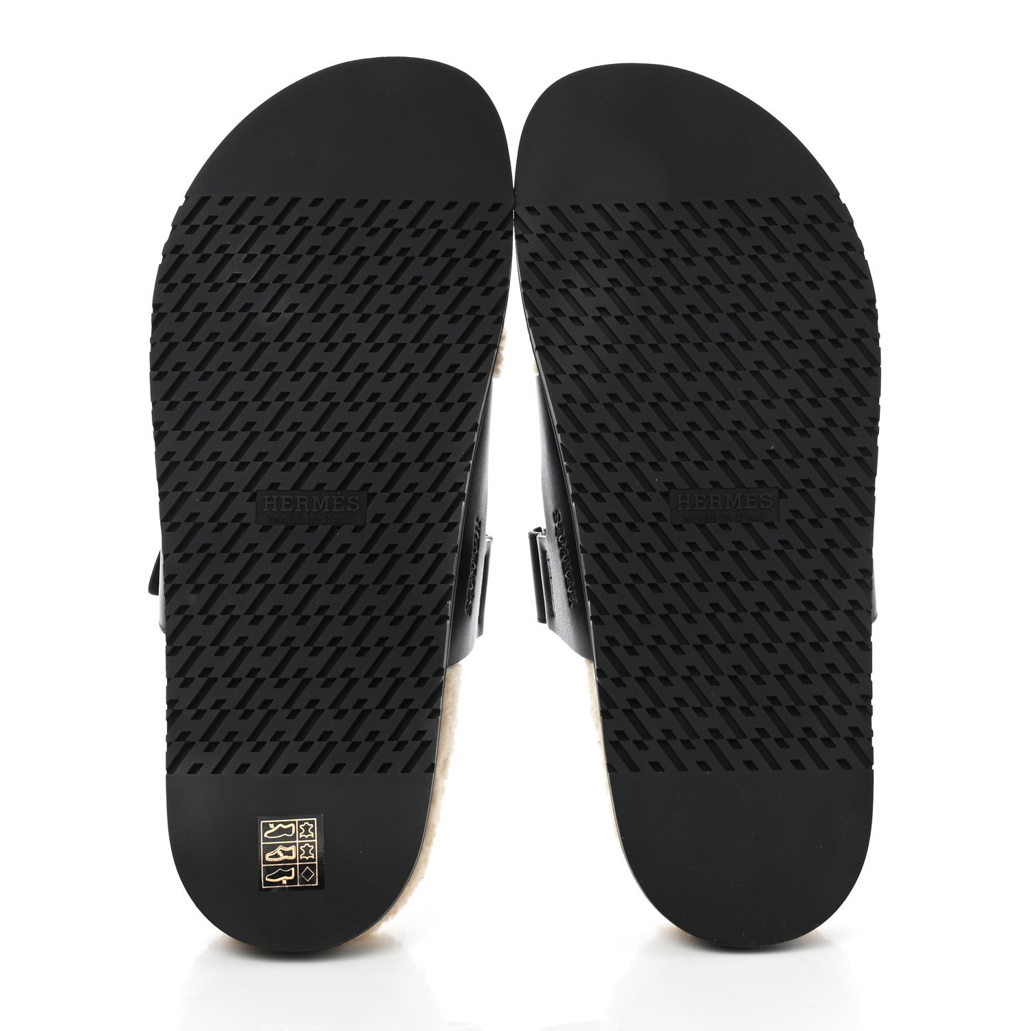 Hermes Veau Indios Woolskin Mens Chypre Sandals 46 Black Ecru 5 of 8