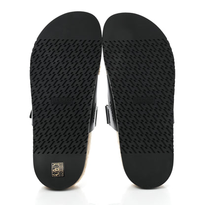 Hermes Veau Indios Woolskin Mens Chypre Sandals 46 Black Ecru 5 of 8