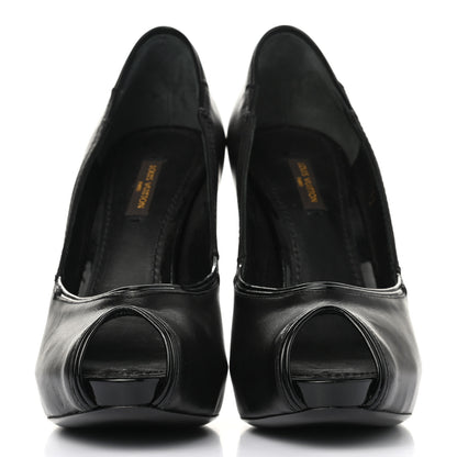 Louis Vuitton Calfskin Peep Toe Pumps 38 Black 2 of 8