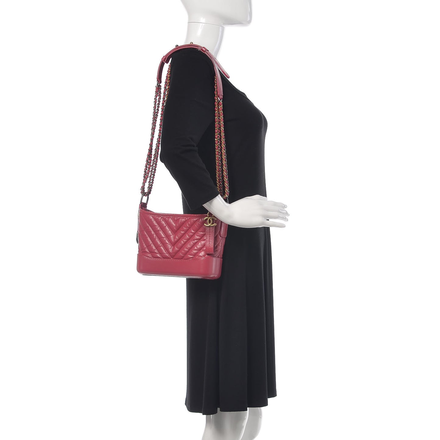 Aged Calfskin Chevron Quilted Small Gabrielle Hobo Dark Pink