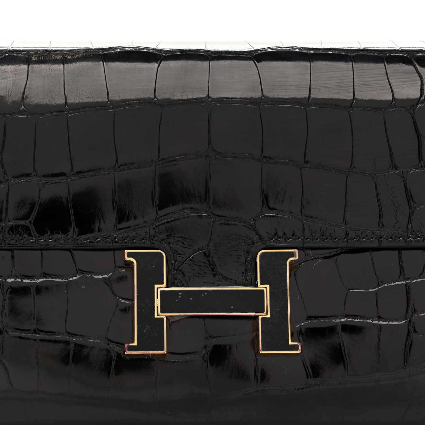 Shiny Alligator Enamel Constance Long Wallet To Go Black