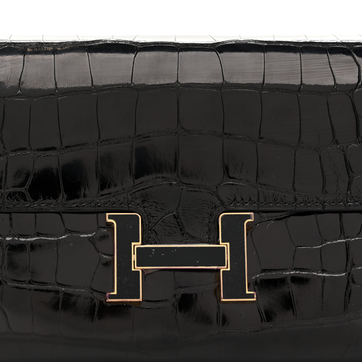 Hermes Shiny Alligator Enamel Constance Long Wallet To Go Black 7 of 10