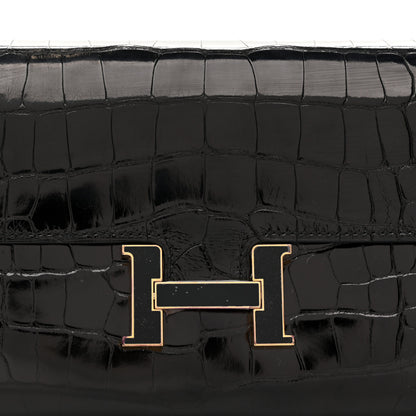 Hermes Shiny Alligator Enamel Constance Long Wallet To Go Black 7 of 10