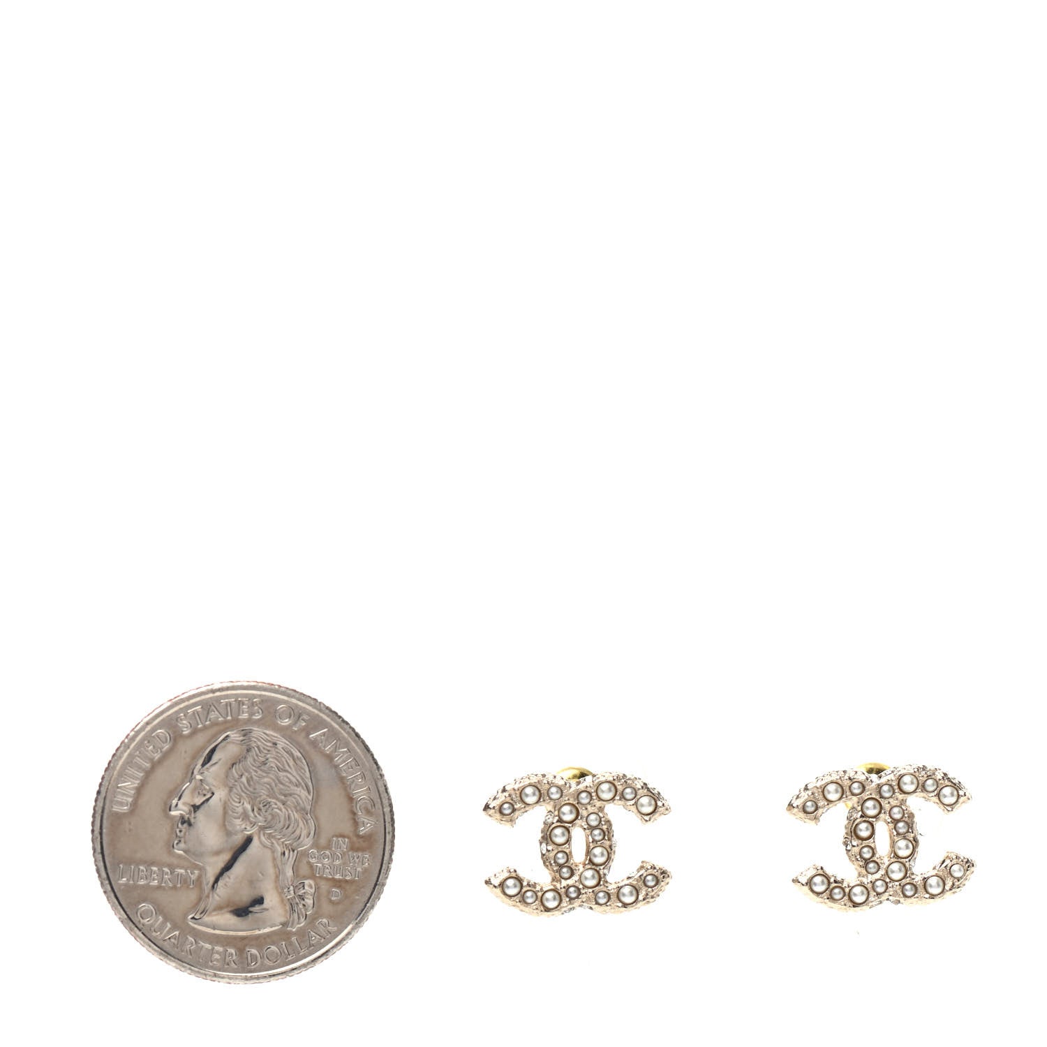 Chanel Pearl Crystal CC Earrings Light Gold 2 of 5