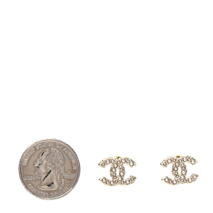 Chanel Pearl Crystal CC Earrings Light Gold 2 of 5