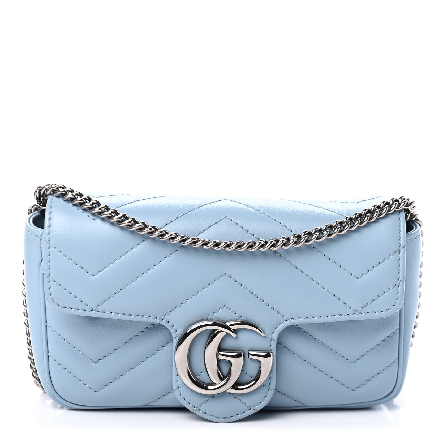 Calfskin Matelasse Super Mini GG Marmont Shoulder Bag Porcelain Light Blue