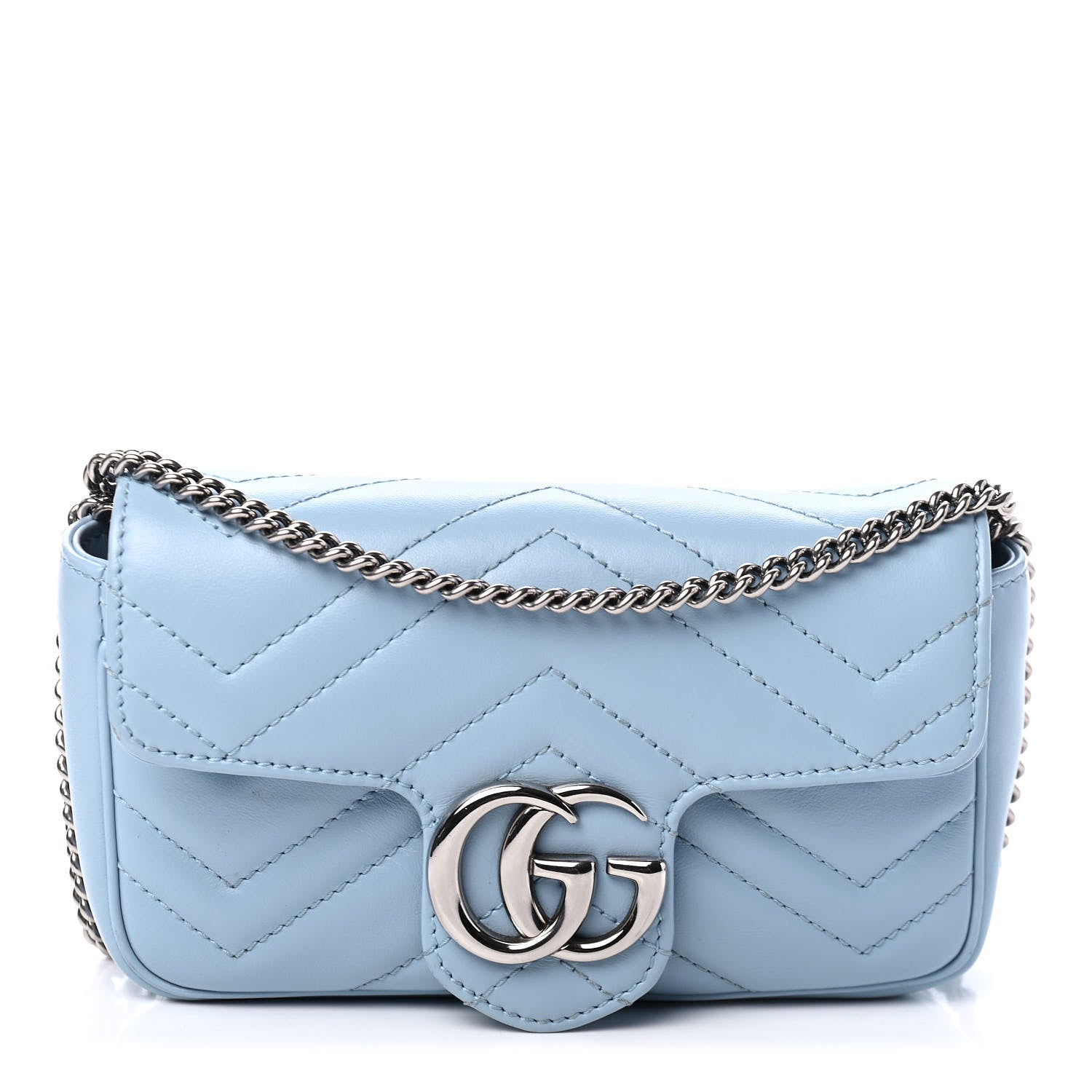 Gucci Calfskin Matelasse Super Mini GG Marmont Shoulder Bag Porcelain Light Blue 1 of 4