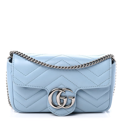 Gucci Calfskin Matelasse Super Mini GG Marmont Shoulder Bag Porcelain Light Blue 1 of 4