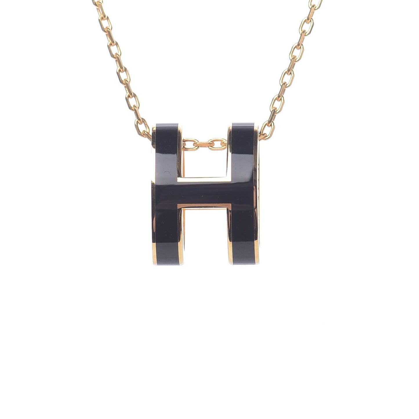 Lacquered Gold Pop H Pendant Necklace Black