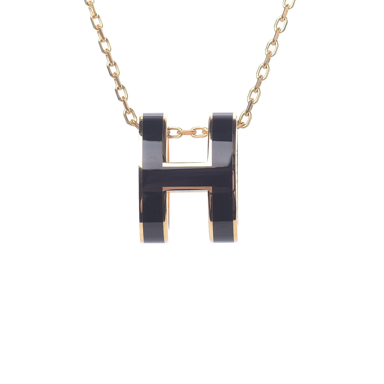Hermes Lacquered Gold Pop H Pendant Necklace Black 4 of 7