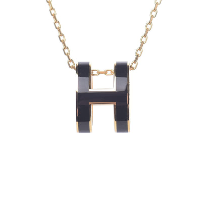 Hermes Lacquered Gold Pop H Pendant Necklace Black 4 of 7