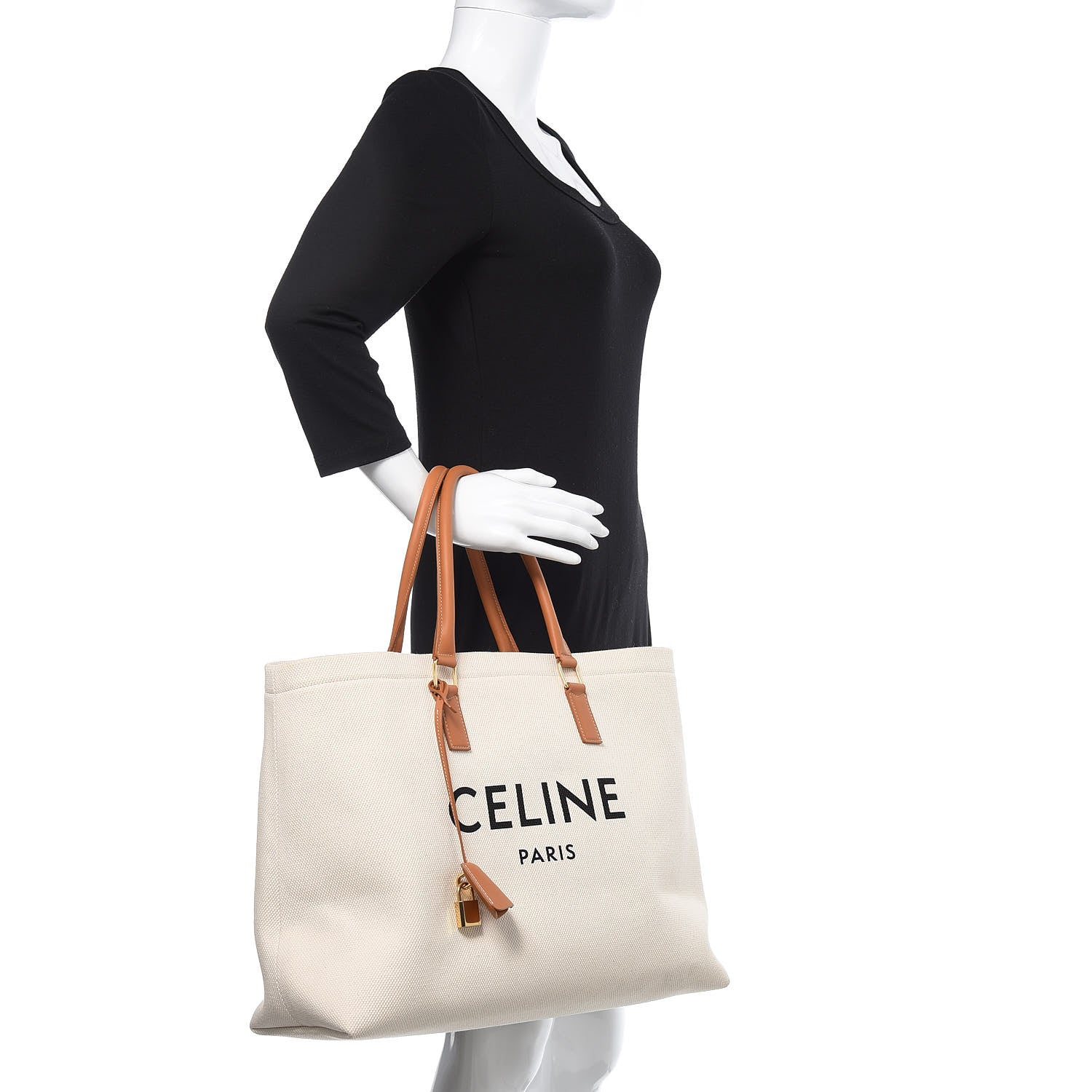 Celine Canvas Calfskin Horizontal Cabas Natural Tan 2 of 9