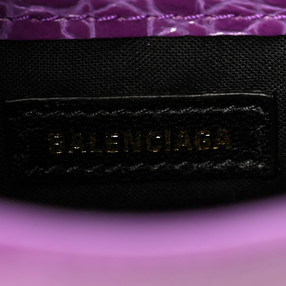 Calfskin Crocodile Embossed Gold Metallic Edge Hardware Nano City Purple