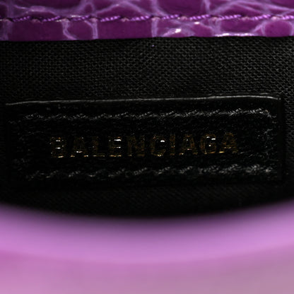 Balenciaga Calfskin Crocodile Embossed Gold Metallic Edge Hardware Nano City Purple 7 of 11