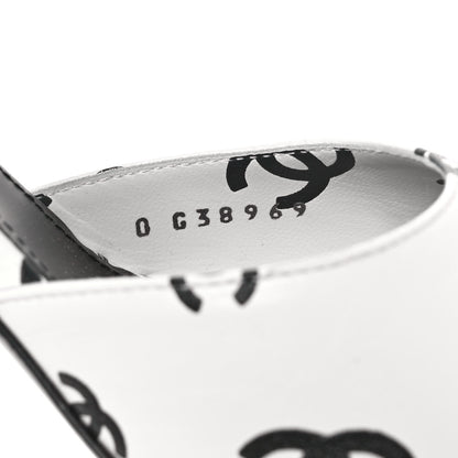 Chanel Lambskin Printed Coco Beach Sandals 37 White Black 8 of 9